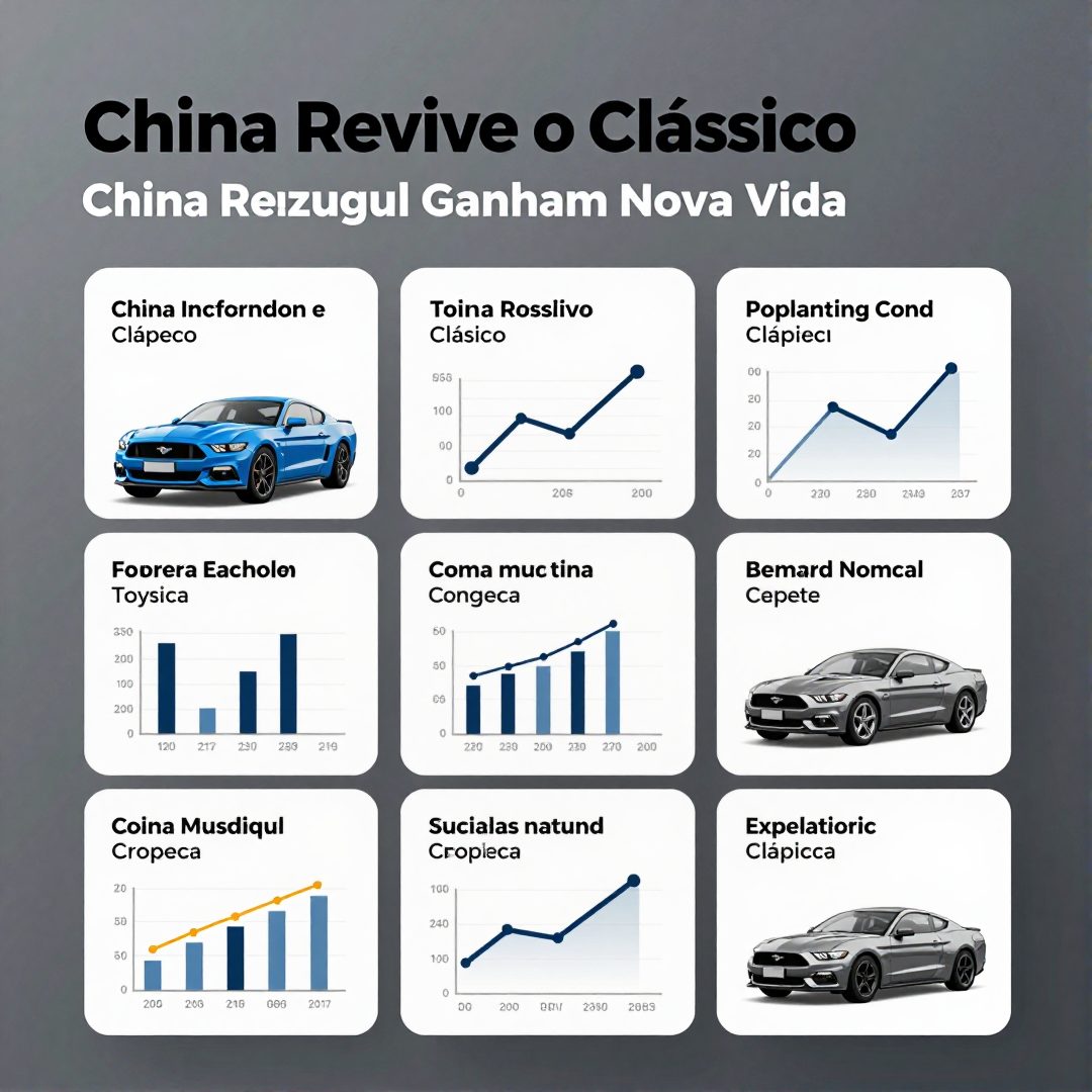 Infográfico - China Revive o Clássico: Mustang e Toyota Ganham Nova Vida em Veículos Elétricos Silenciosos
