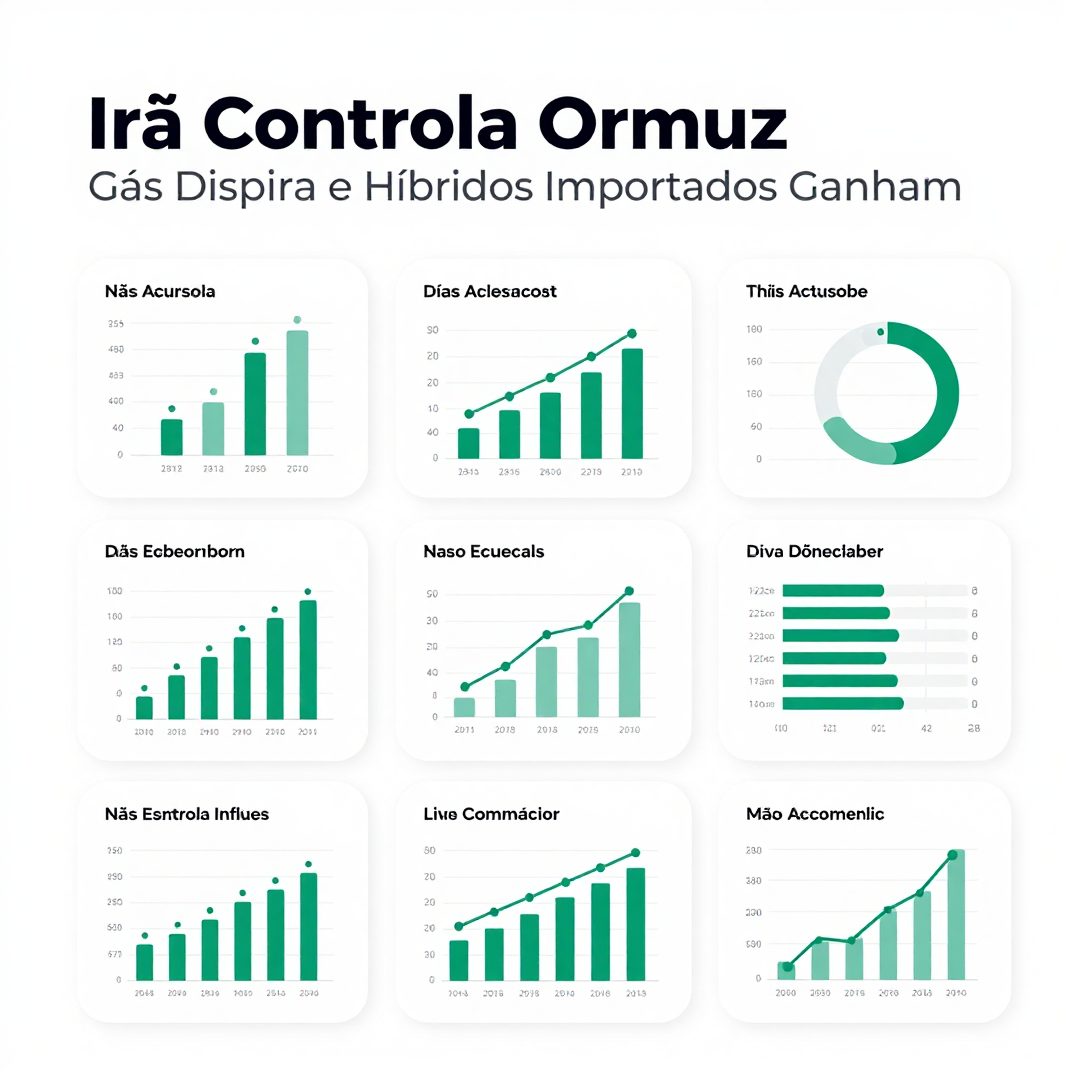 Infográfico - Irã Controla Ormuz: Gás Dispara e Híbridos Importados Ganham Força no Brasil