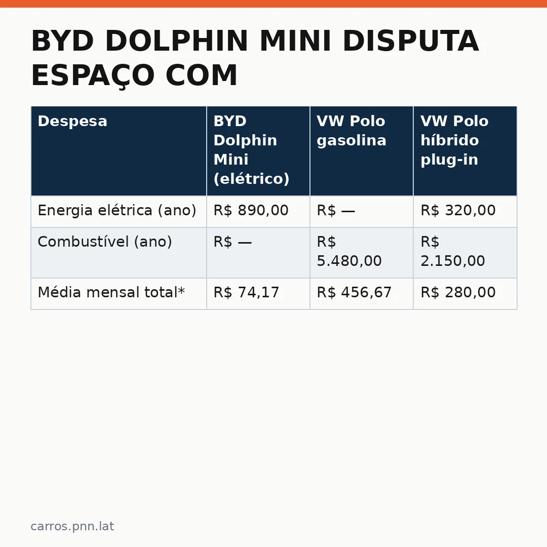 Infográfico - BYD Dolphin Mini disputa espaço com o VW Polo: quem domina o mercado de elétricos compactos?