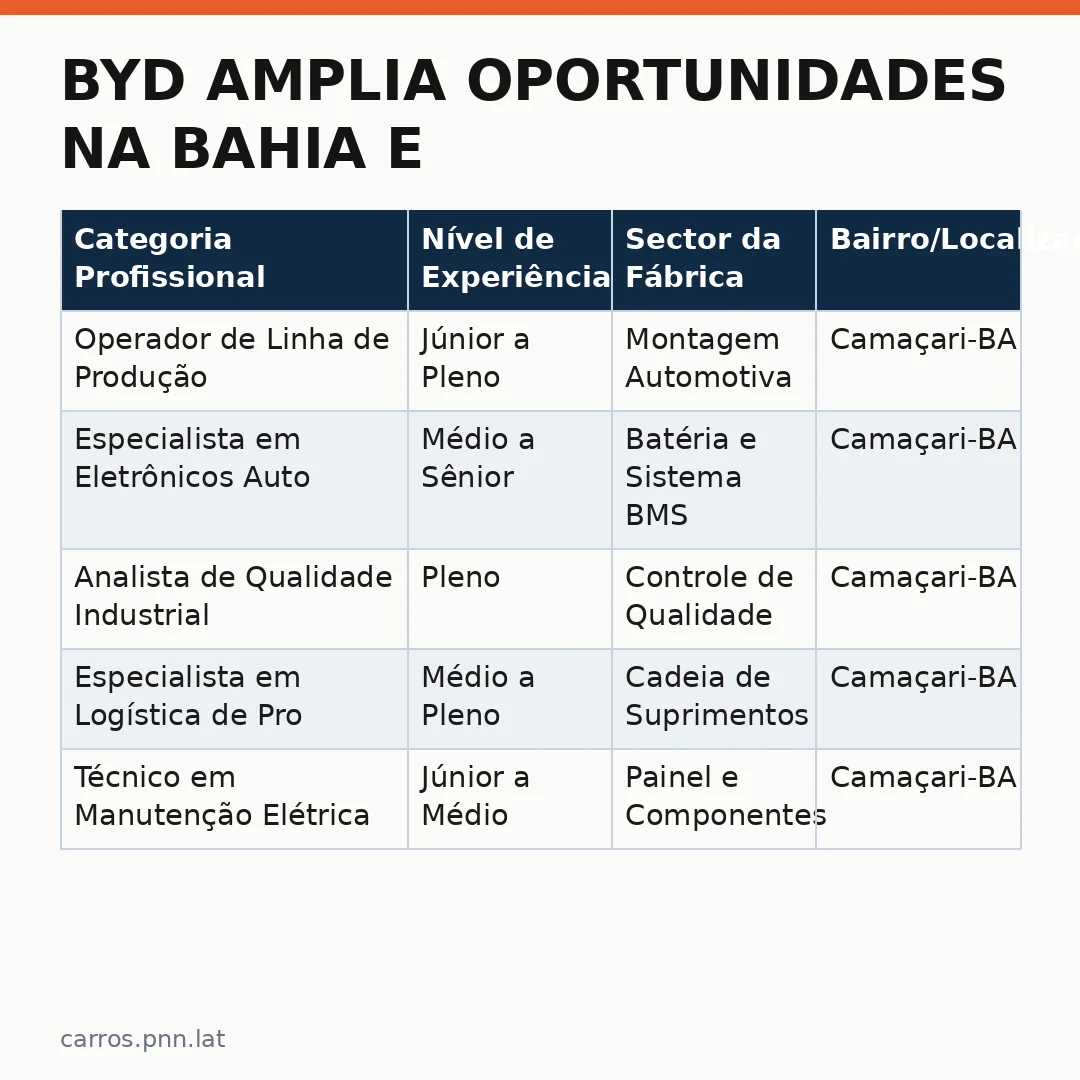 Infográfico - BYD amplia oportunidades na Bahia e contrata 1.500 profissionais para fábrica em Camaçari