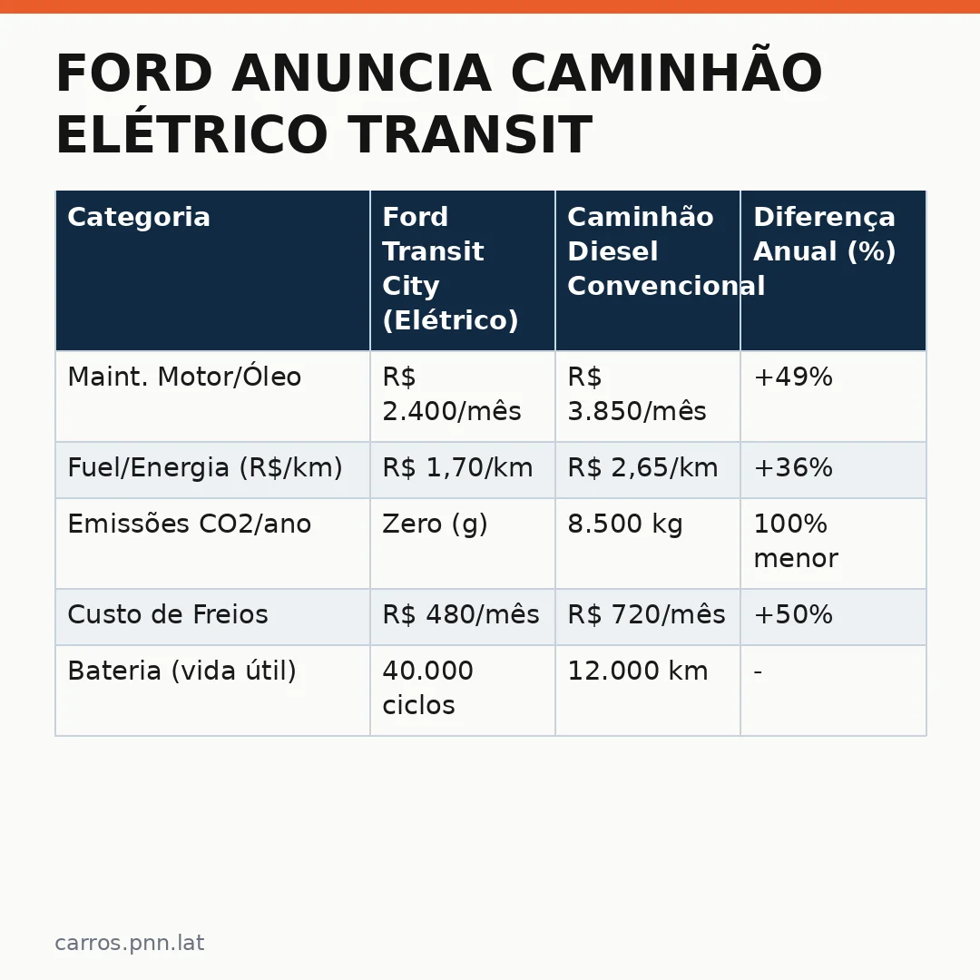 Infográfico - Ford anuncia caminhão elétrico Transit City para o Brasil: detalhes completos, especificações e tabela de comparação