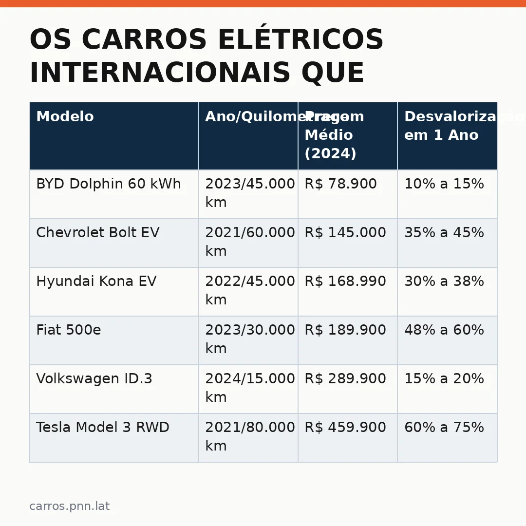 Infográfico - Os Carros Elétricos Internacionais que Mais Desvalorizam no Brasil: Guia Completo para Evitar Prejuízo na Revenda