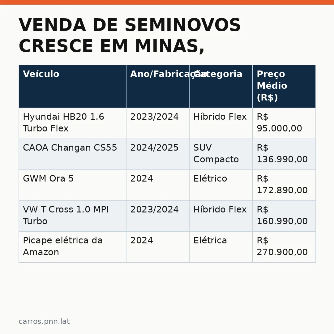 Infográfico - Venda de seminovos cresce em Minas, e elétricos e marcas chinesas aceleram mudança no setor