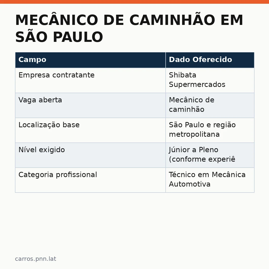 Infográfico - Mecânico de Caminhão em São Paulo: Shibata Supermercados Abre Vaga com Benefícios Diferenciais