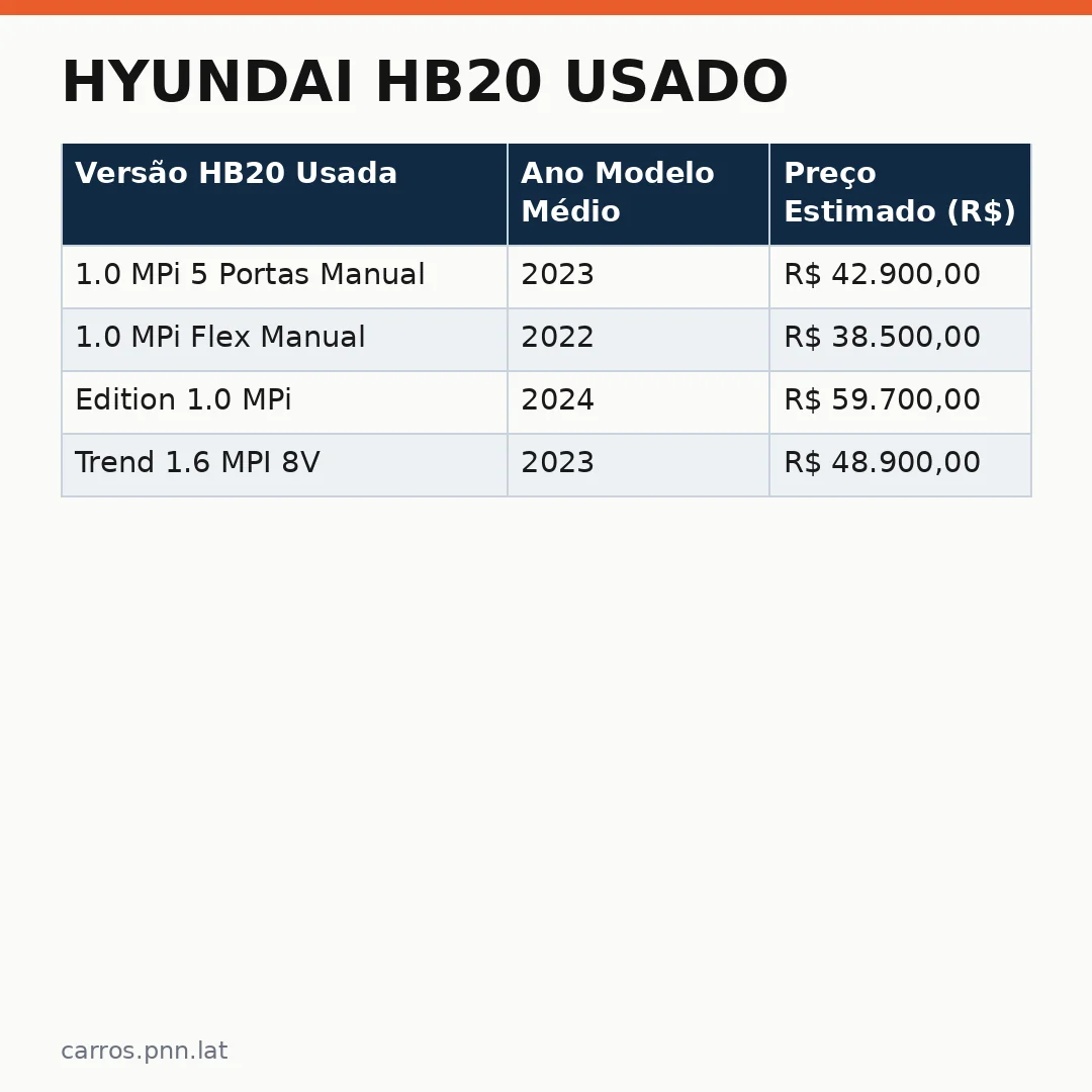 Infográfico - Hyundai HB20 Usado: 4 Versões Mais Baratas que o i20 de Entrada