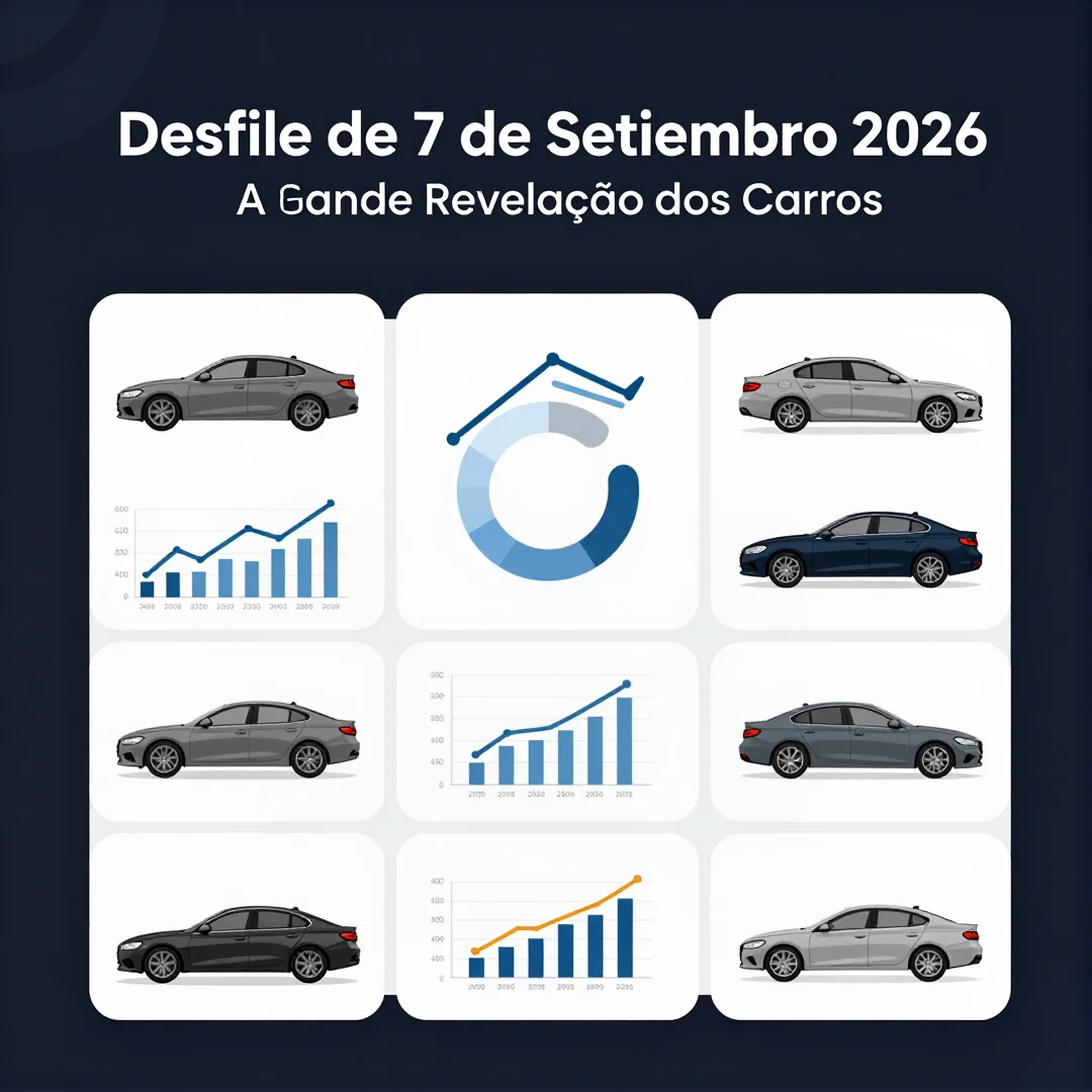 Infográfico - Desfile de 7 de Setembro 2026: A Grande Revelação dos Carros Elétricos Internacionais