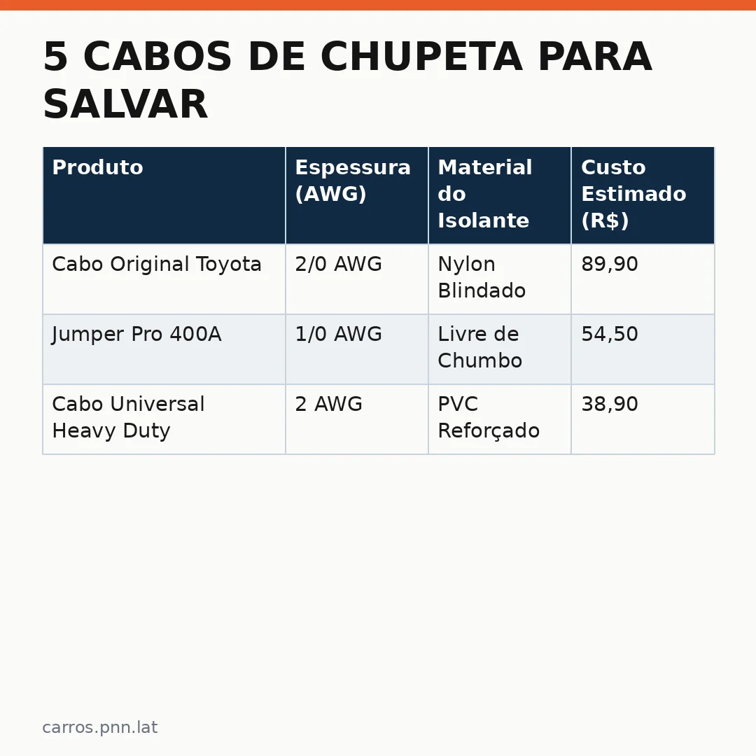 Infográfico - 5 Cabos de Chupeta para Salvar Seu Carro Sem Bateria: Guia Completo