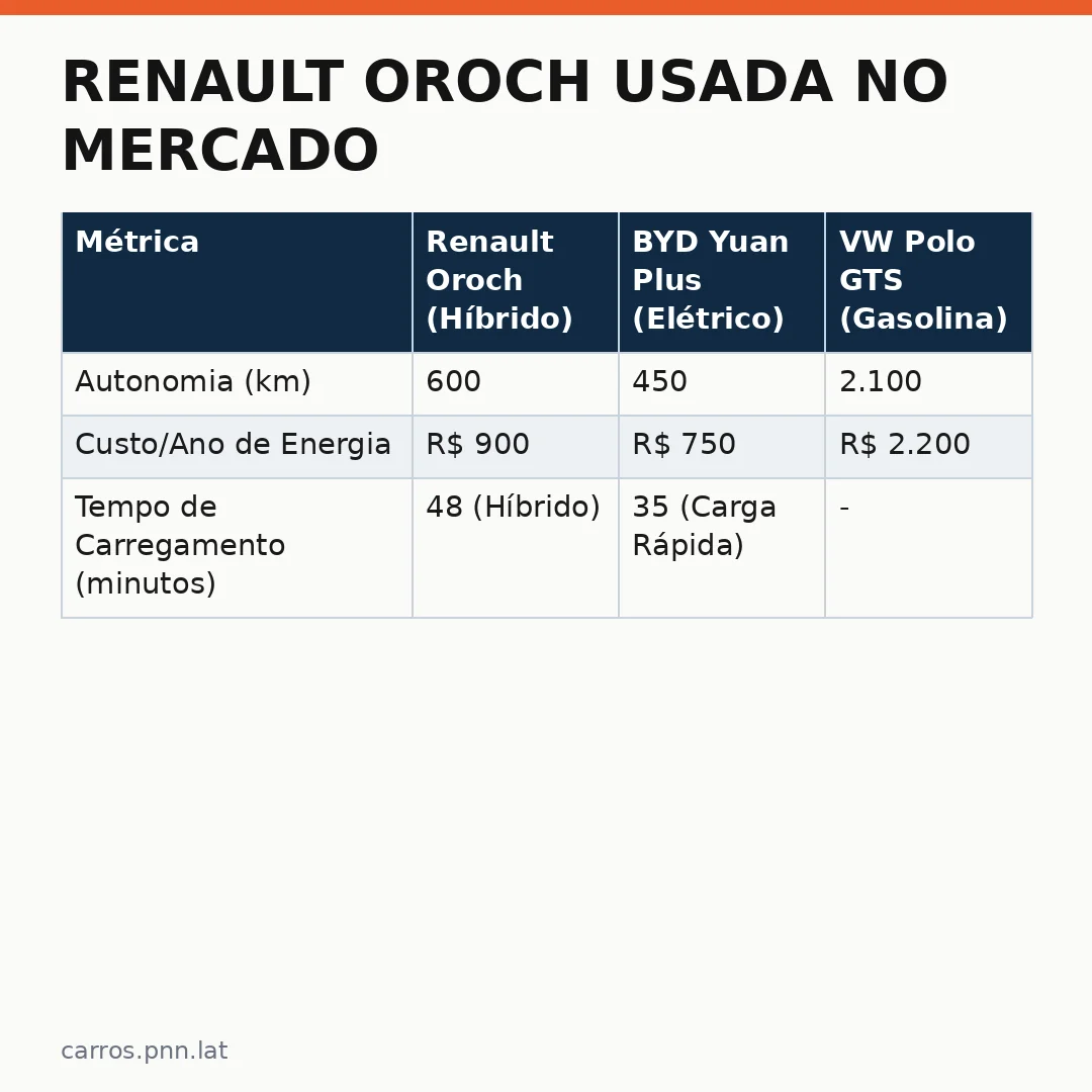 Infográfico - Renault Oroch usada no mercado brasileiro: análise comparativa com a nova geração de elétricos