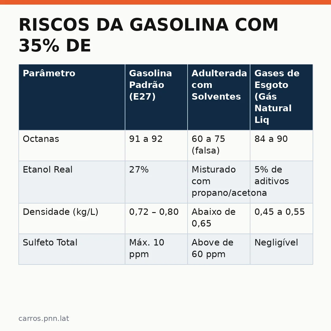 Infográfico - Riscos da Gasolina com 35% de Etanol: Especialista Explica Por que o Adulteramento é Mais Perigoso Agora