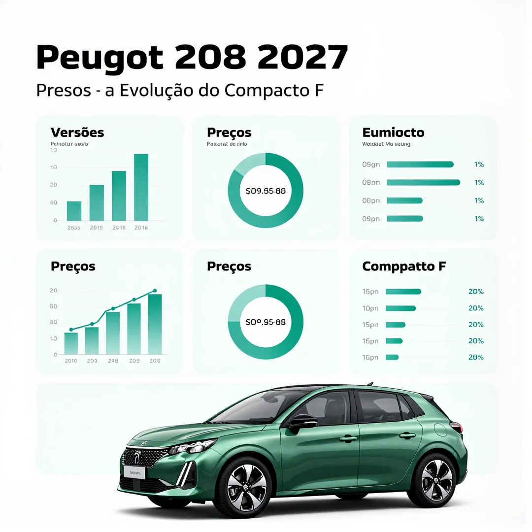 Infográfico - Peugeot 208 2027: Versões, Preços e a Evolução do Compacto Francês