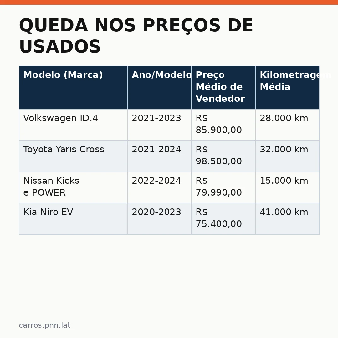 Infográfico - Queda nos Preços de Usados: Retorno de Leasing e Carros Elétricos Baixo Custo